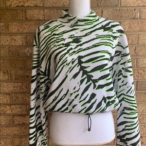 Zebra cropped Neon Green Sweat Shirt